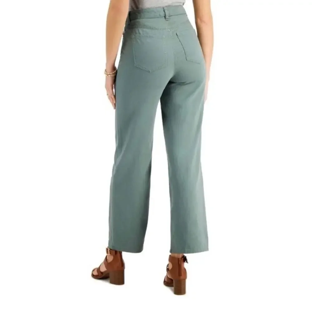 Style‎ & Co Wide Leg Pull On Crop Mid Rise Pants New Pale Sage Size 10 NWT